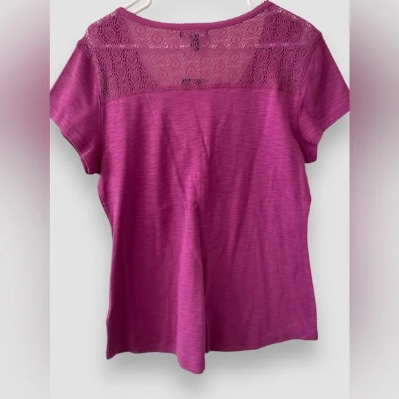 Chaps Women's Pink Short Sleeve Henley Lace Top Sz X-Large V-Neck Buttons NWT - Picture 3 of 4